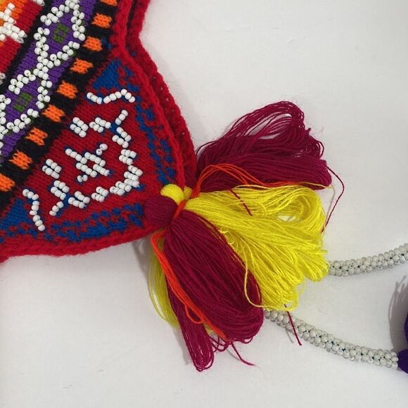 Colorful Andean Peruvian Knit Tassel Winter Hat Beaded Embroidered Boho main image 12